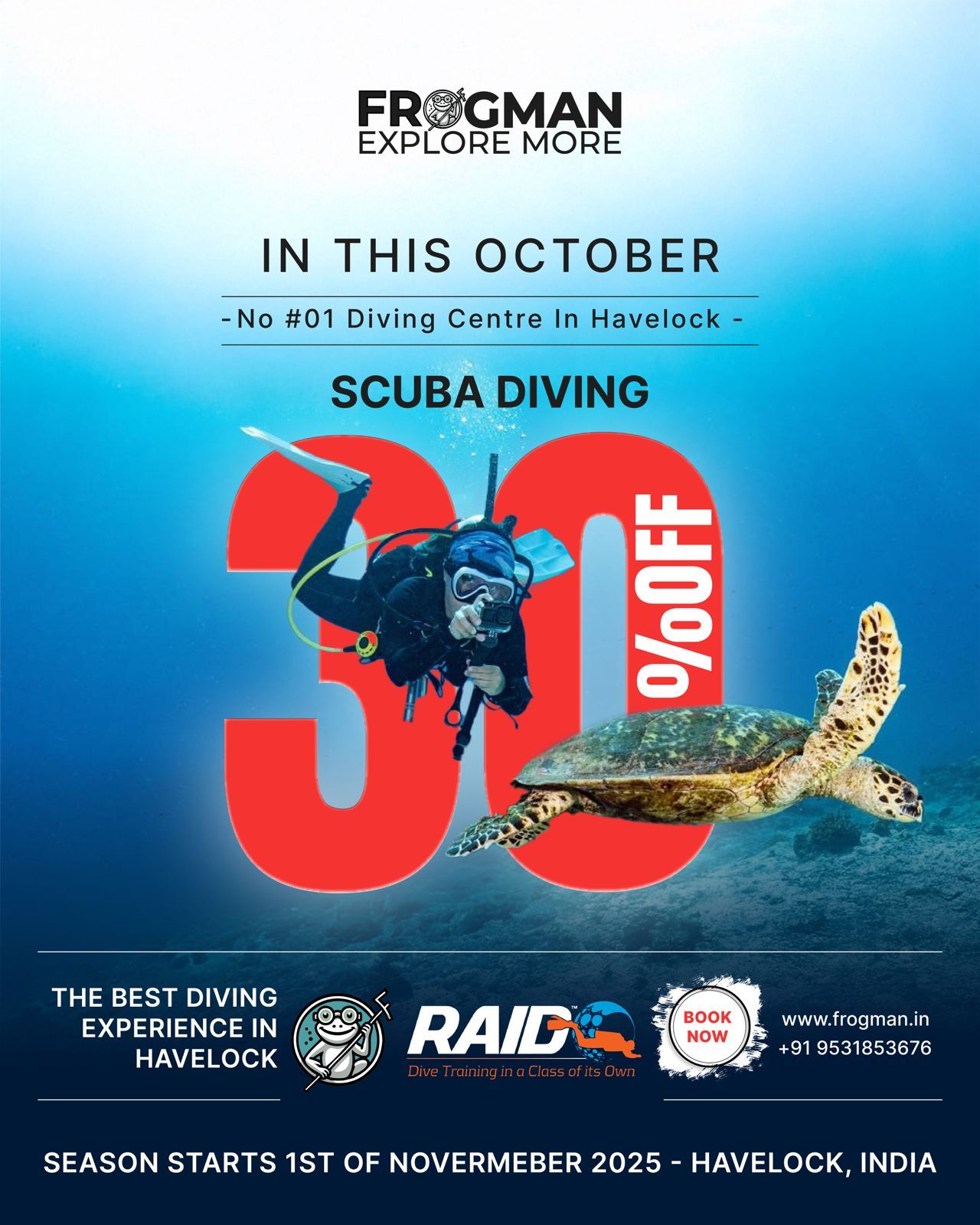 Frogman diving seasonal campaign creative