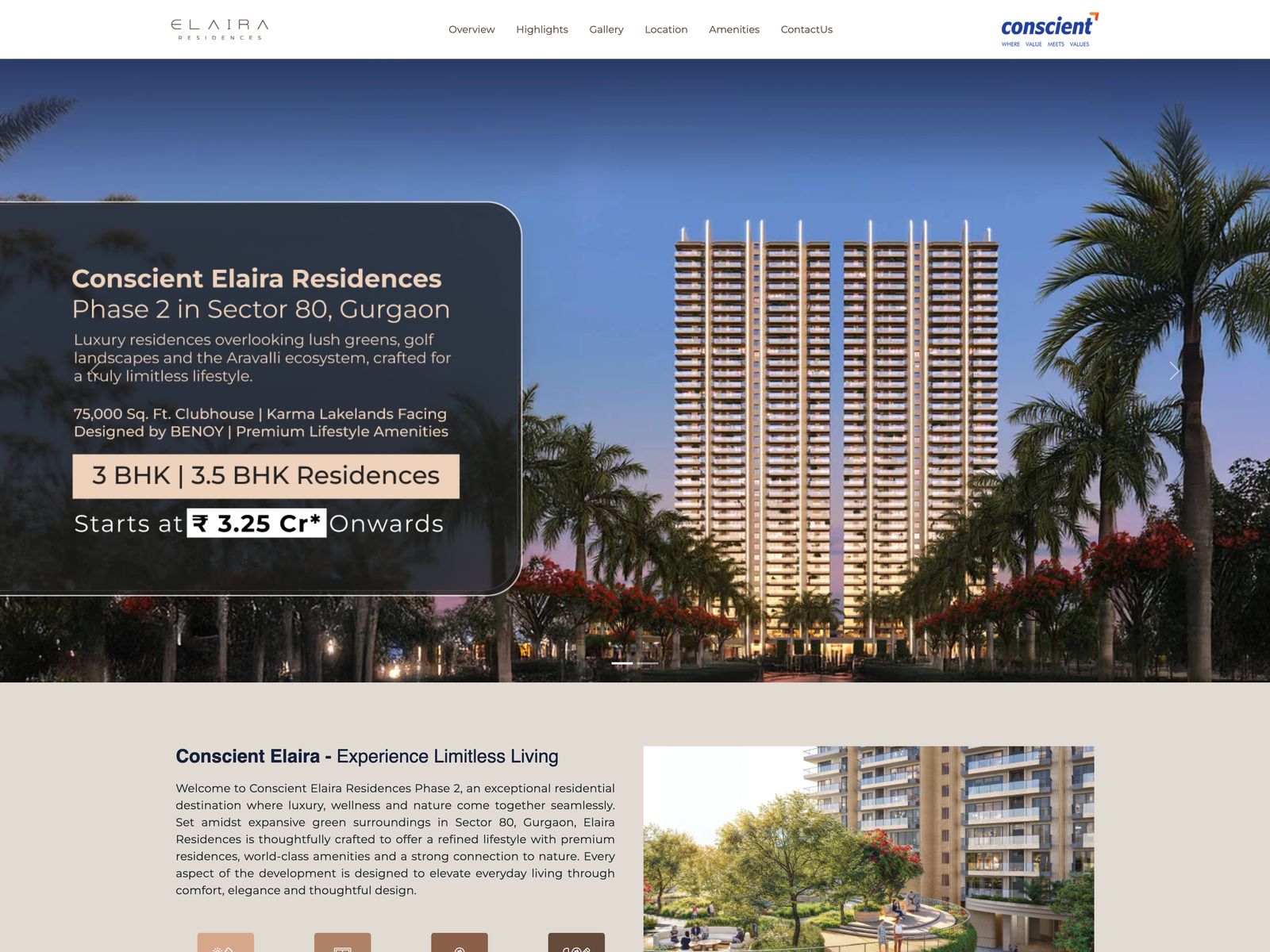 Conscient Elaira landing page design