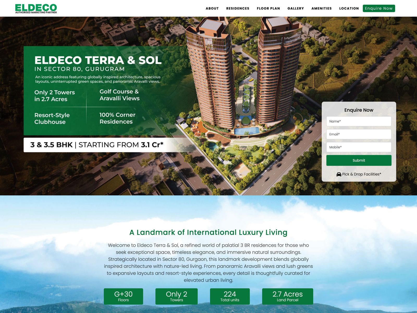 Eldeco Terra and Sol landing page design