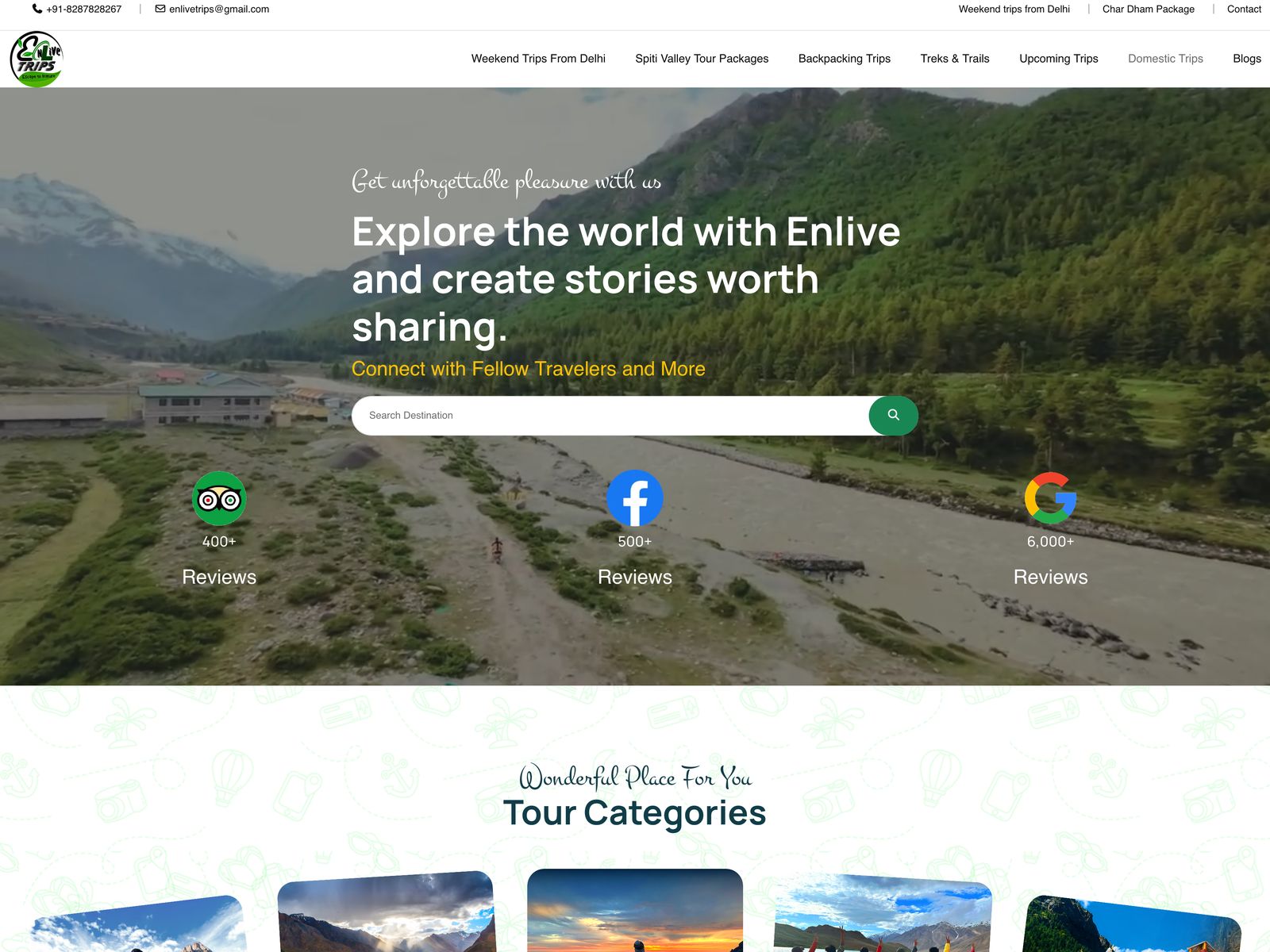 EnLive Trips travel website design